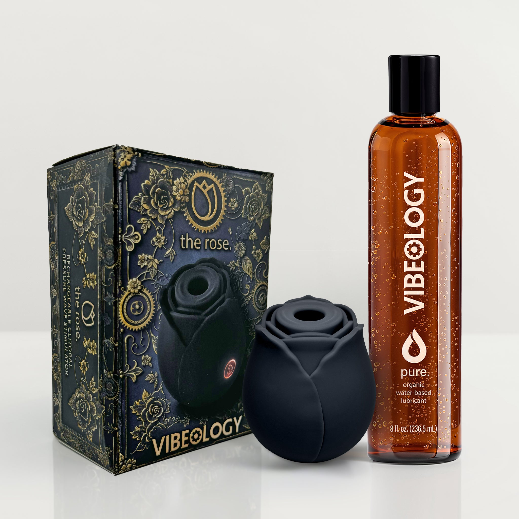 perfect pairings - the rose pressure wave stimulator & 8 oz pure organic lubricant